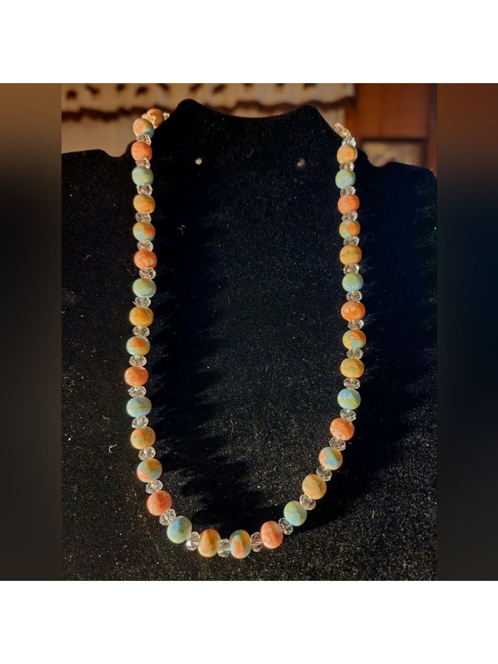 NWT Viva Beads Handcrafted Polymer Clay & Crystal Beaded Necklace